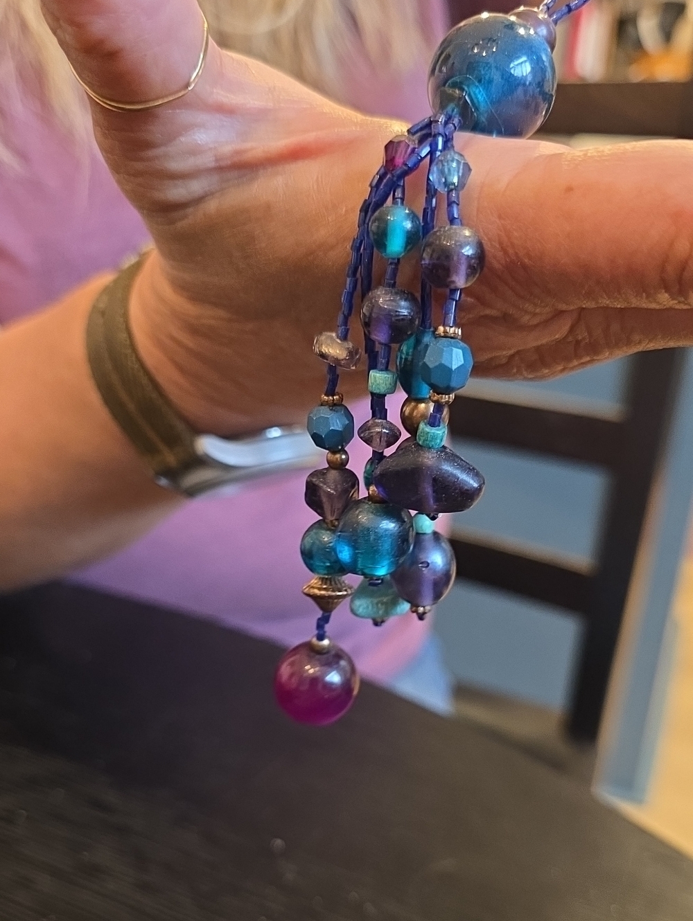 Handcrafted Purple & Teal Beaded Necklace #17